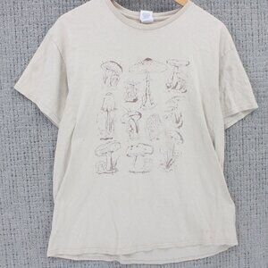 Vintage Delta Pro Shirt Mens Large L Beige Mushrooms Graphic Art Logo Cotton y2k